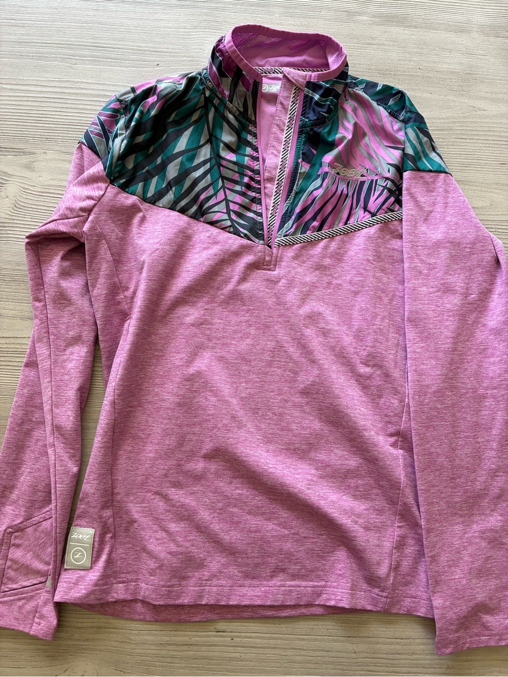 Zoot Wind Swell Palm Pink, Teal & Black Striped Running Jacket - Picture 2 of 8